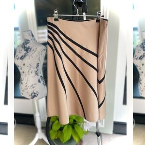 WHITE HOUSE BLACK MARKET | 6 / M | Champagne Black Crossover Striped Satin Skirt